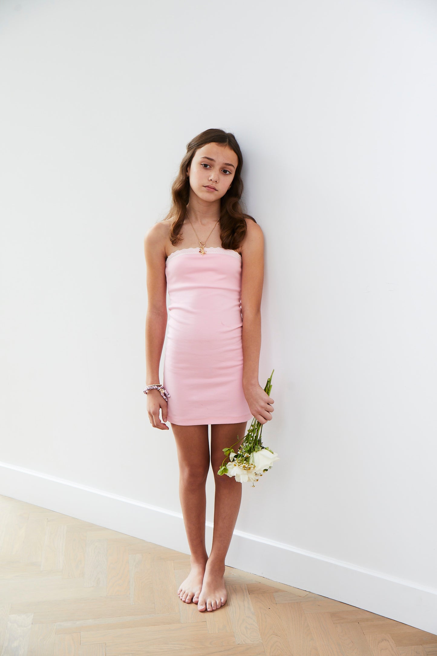 Stevie Pink Tube Dress Lace Trimmed