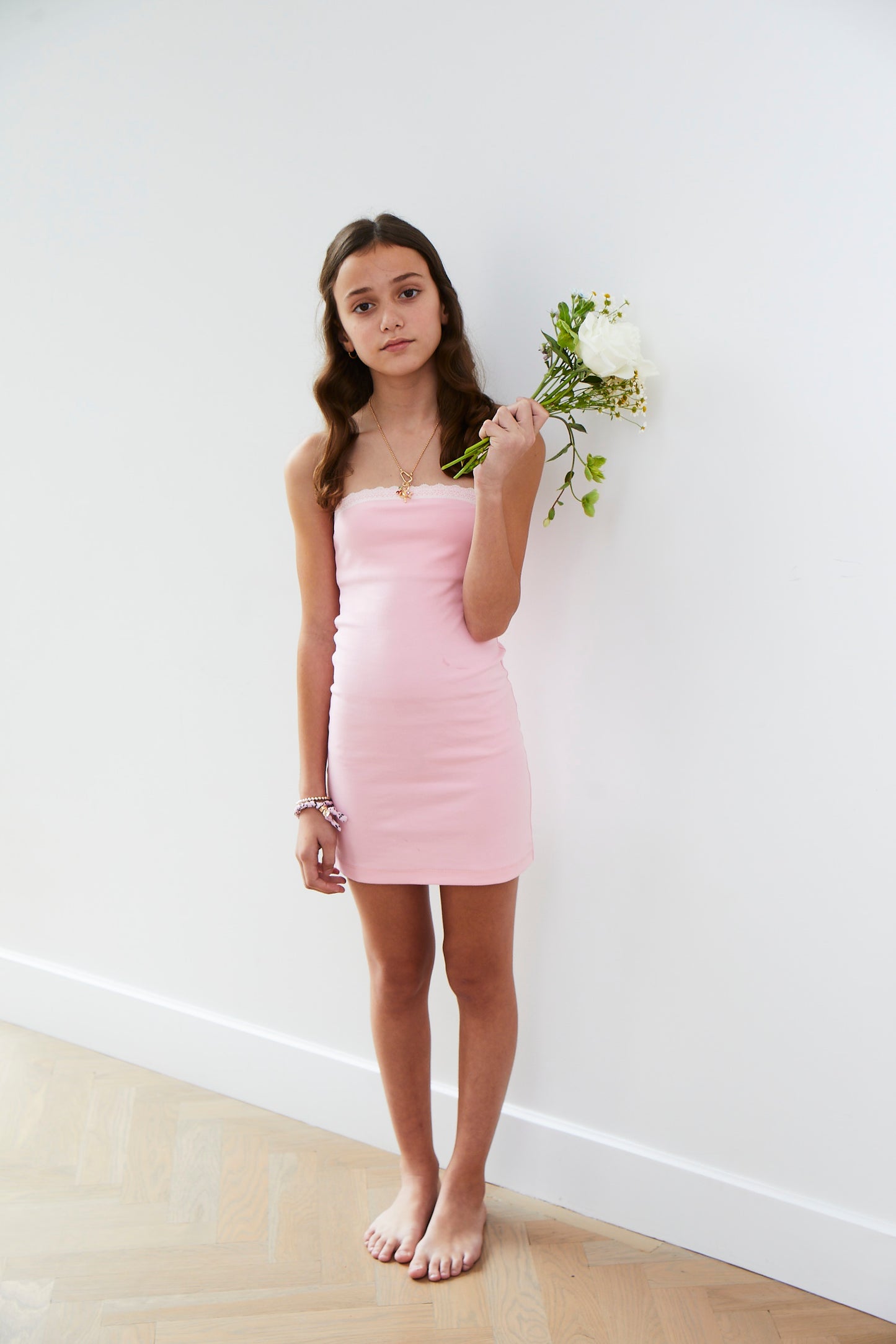 Stevie Pink Tube Dress Lace Trimmed
