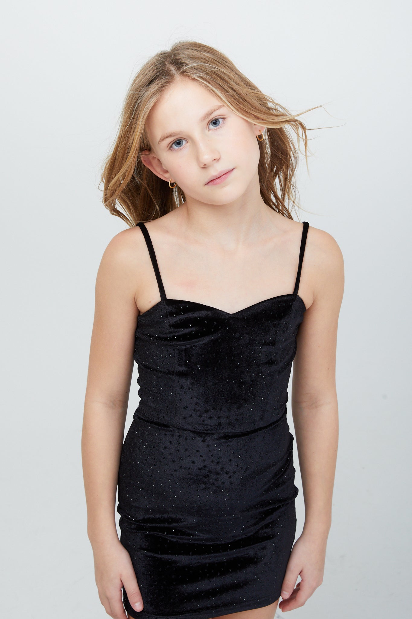 The Serena Dress Black Velour Studs