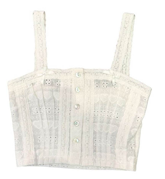 Skylar White Heart & Flower Eyelet With White Ribbon Tank Top