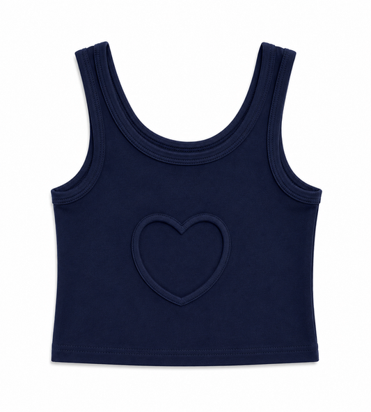 Harlow Navy Ribbed Heart Tank