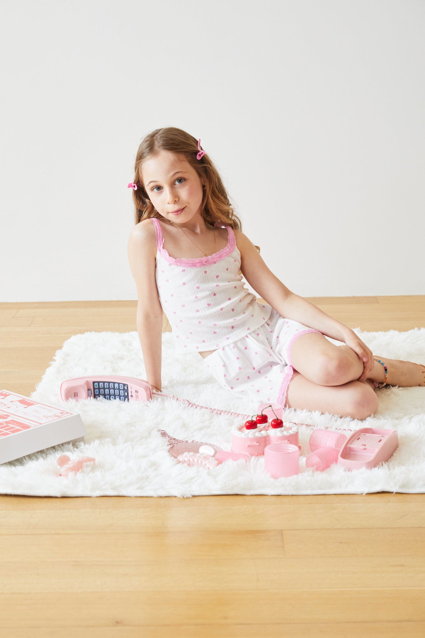 Lizzie White With Pink Hearts Pointelle Tank