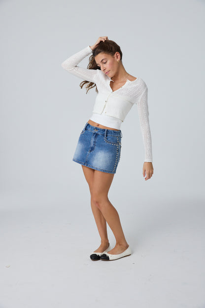 Cooper Light Wash Denim With Studs Skirt