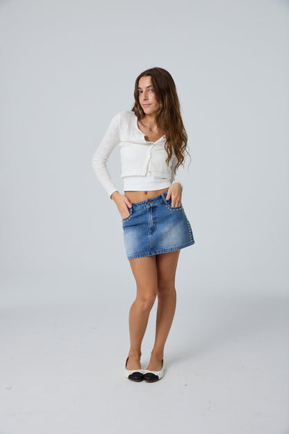 Cooper Light Wash Denim With Studs Skirt