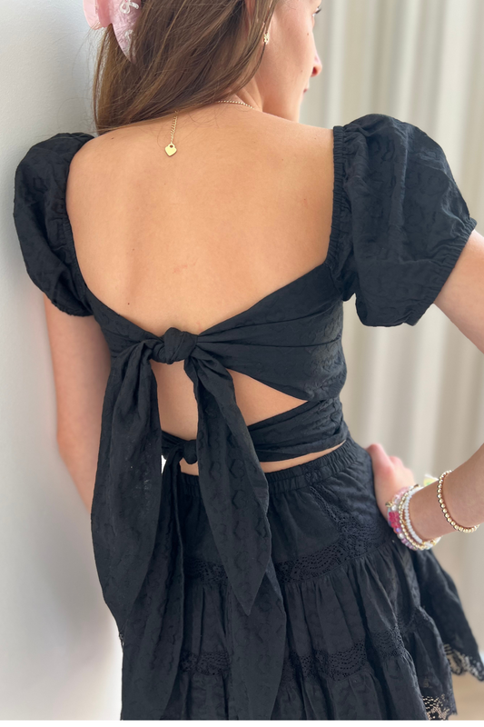 Noa Black Heart Tie Back Top