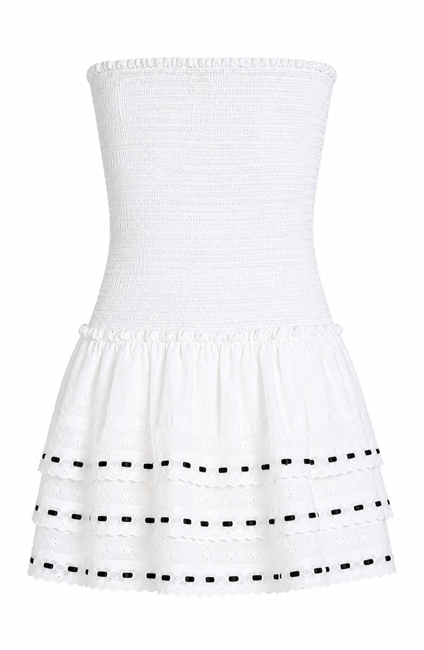 Sage White Heart & Flower Eyelet With Black Ribbon Smocked Ruffle Dress