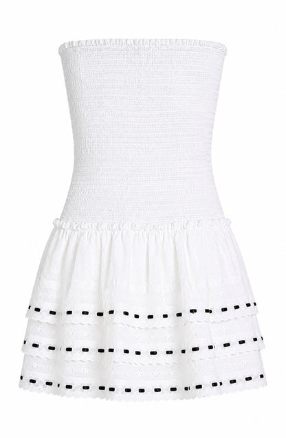 Sage White Heart & Flower Eyelet With Black Ribbon Smocked Ruffle Dress