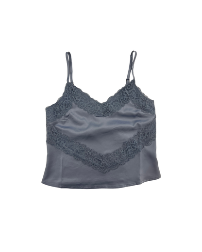 Margot Metal With Metal Lace Satin Tank With Lace Trim