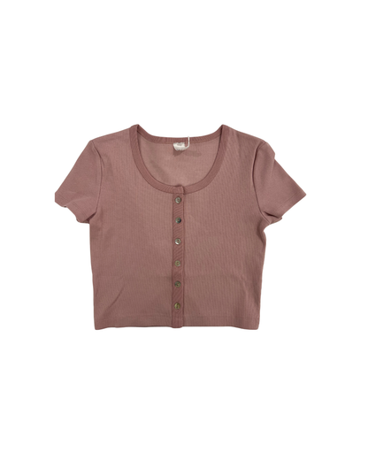 Michaela Ballet Pink Ribbed Short Sleeve With Buttons