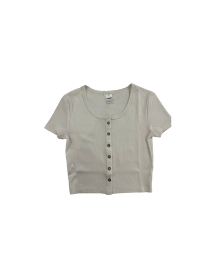 Michaela Cream Ribbed Short Sleeve With Buttons