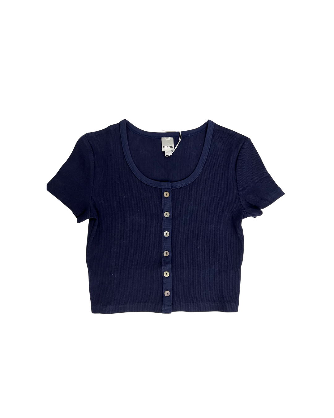 Michaela Navy Ribbed Short Sleeve With Buttons