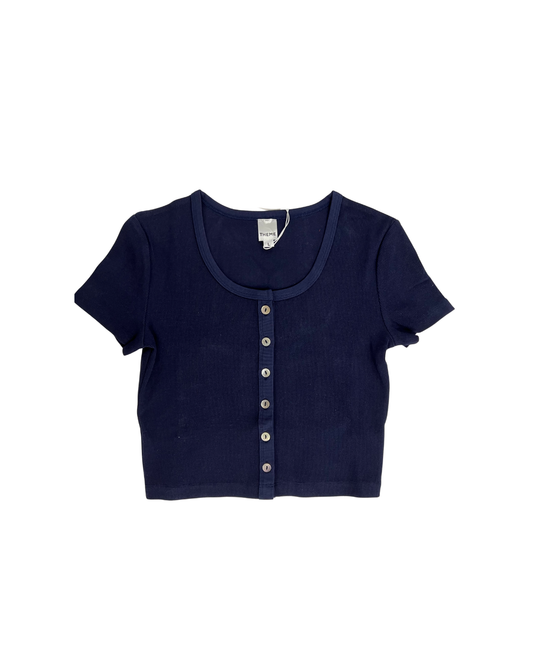 Michaela Navy Ribbed Short Sleeve With Buttons