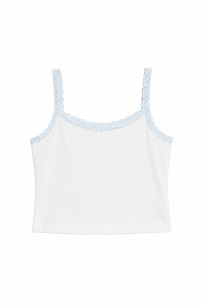 Lizzie White With Blue Lace Heart Pointelle Tank