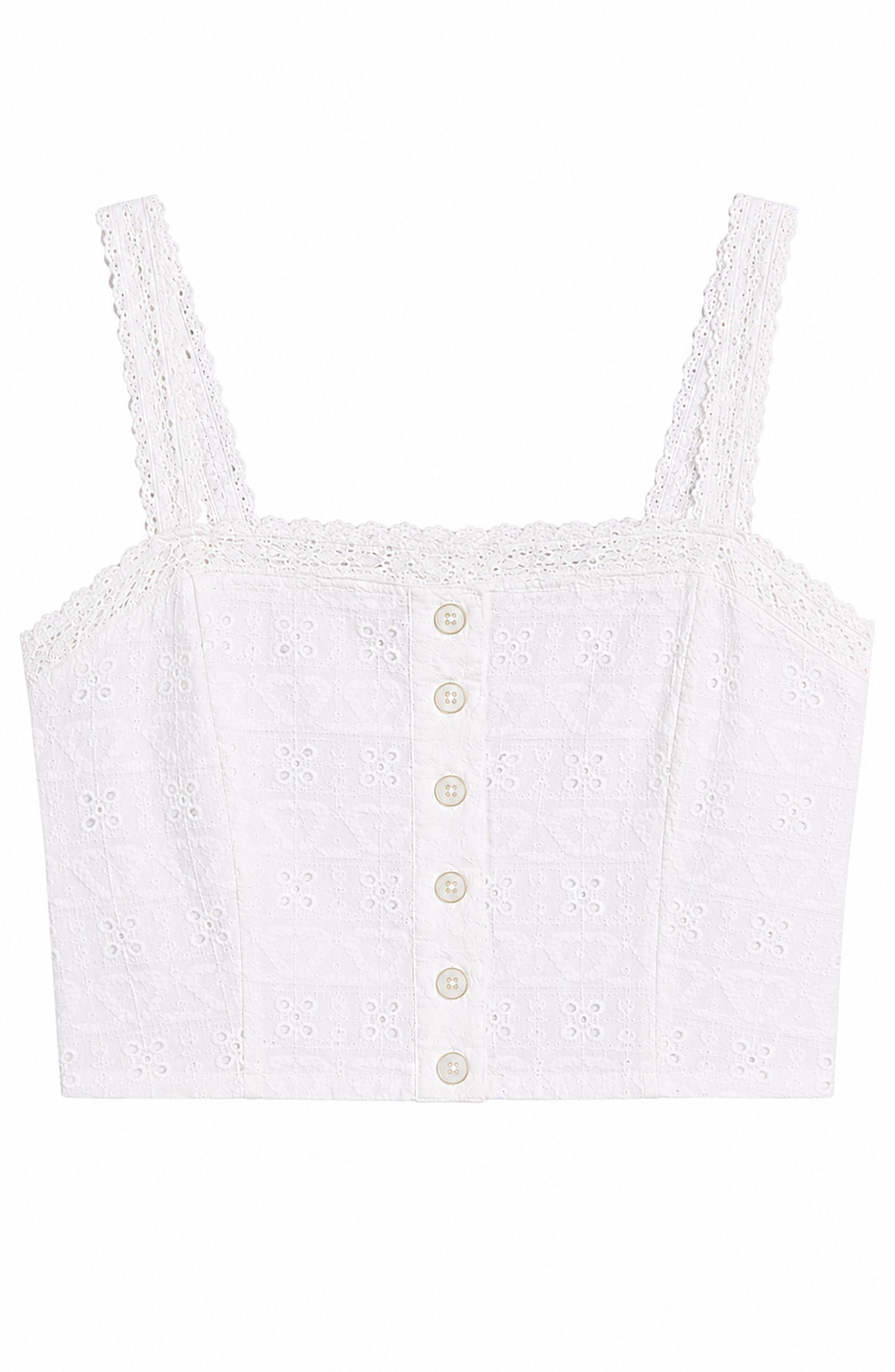 Skylar White Heart & Flower Eyelet With White Ribbon Tank Top