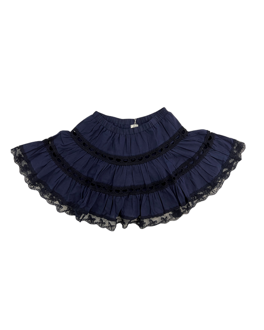 Sophia Navy Cotton Lace Heart Bow Lace Mini Skirt