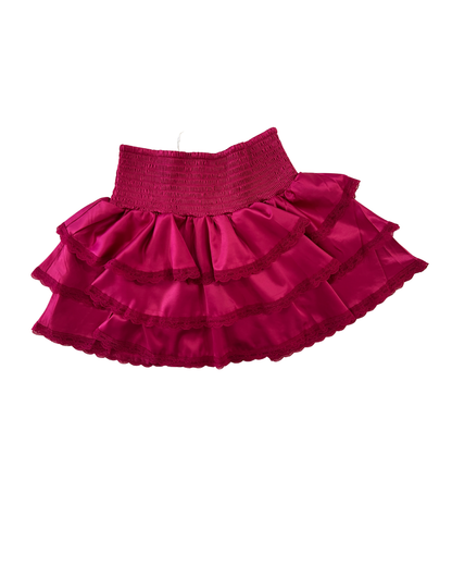 Gemma Berry With Berry Lace Satin Smocked Ruffle Mini Skirt