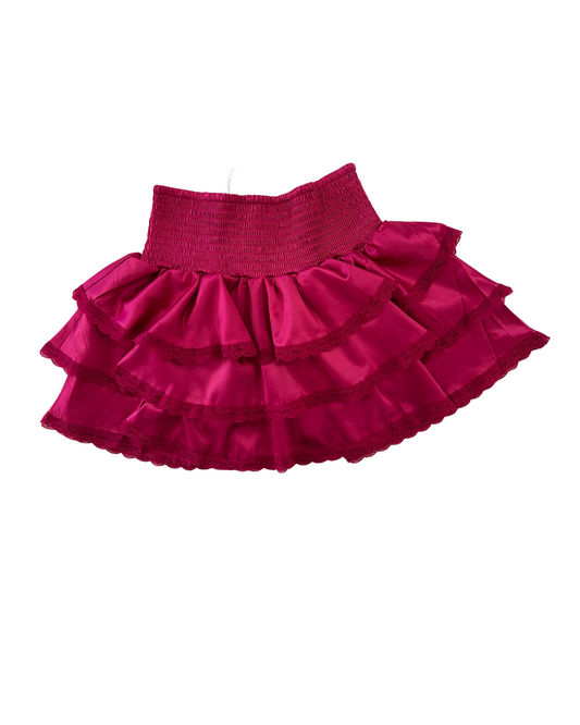 Gemma Berry With Berry Lace Satin Smocked Ruffle Mini Skirt