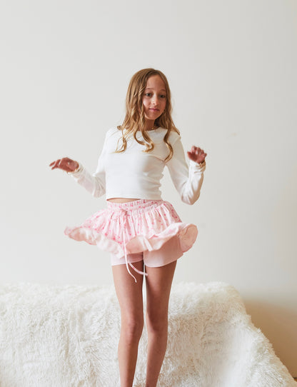 Willow Pastel Pink Ditsy Satin Skort