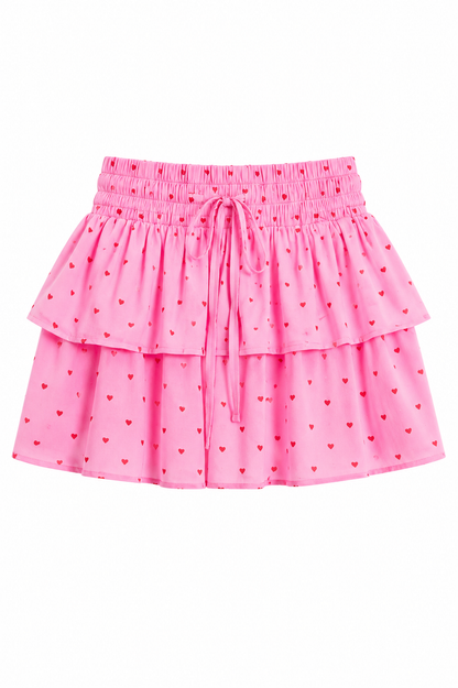 Willow Pink With Red Hearts Satin Skort