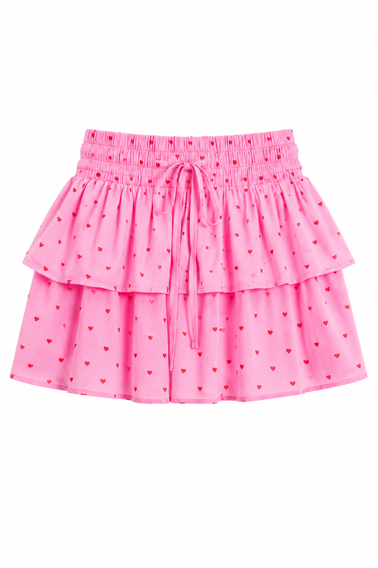 Willow Pink With Red Hearts Satin Skort