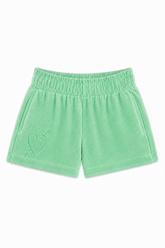 Sammie Camp Green With Heart & Arrow Terry Shorts