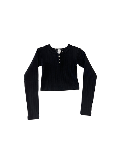 Savi Black Lightweight Ribbed Henley
