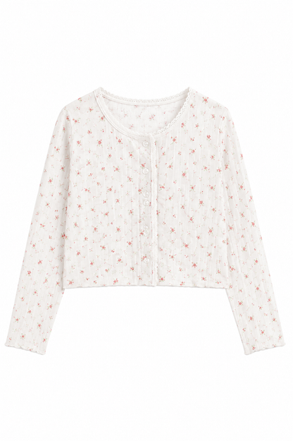 Marni White With Rose Pointelle Cardigan