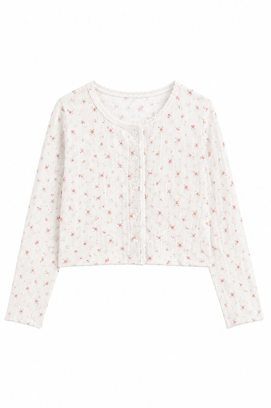 Marni White With Rose Pointelle Cardigan