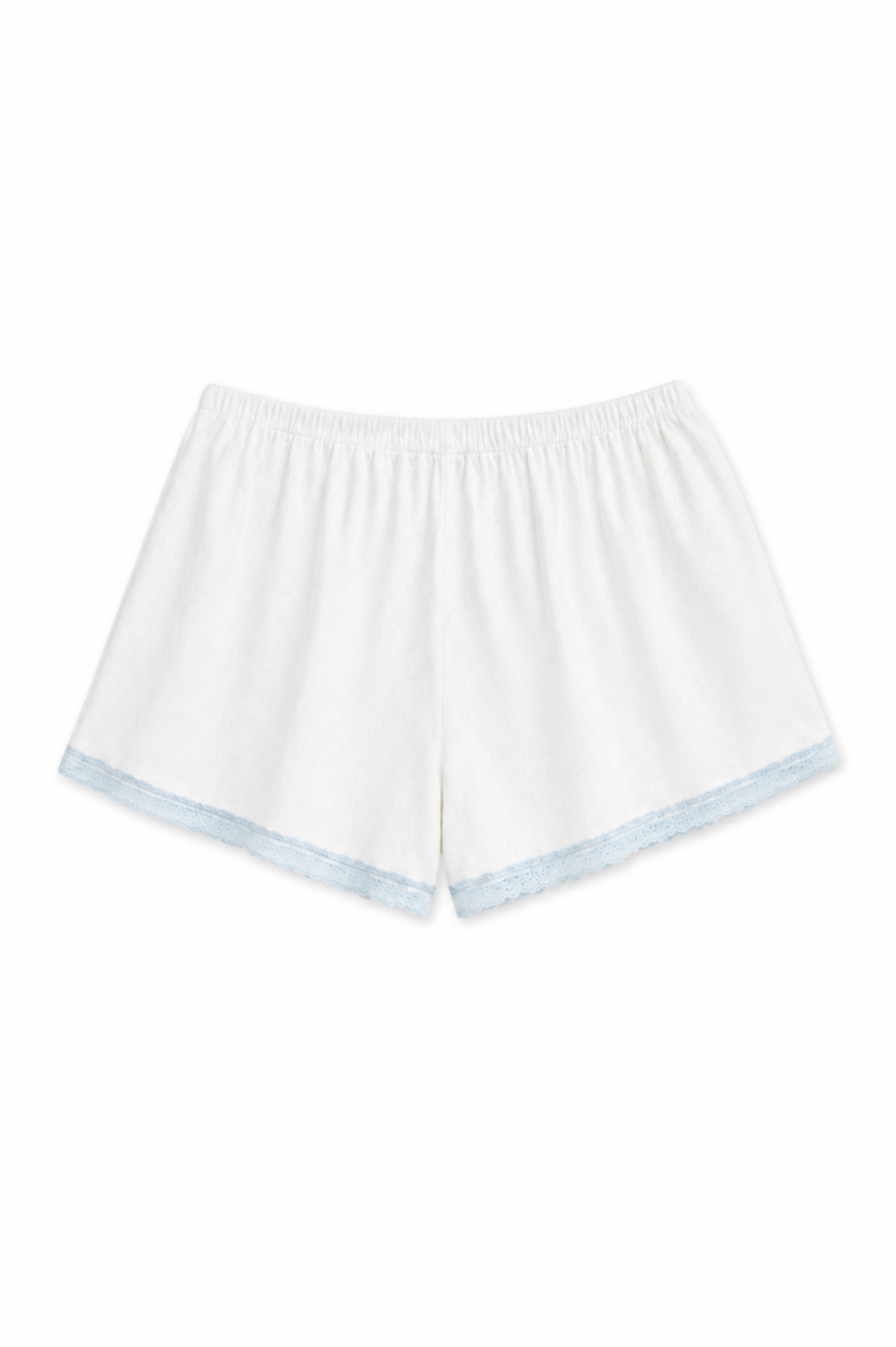 Teddy White With Pastel Blue Lace Heart Pointelle Shorts