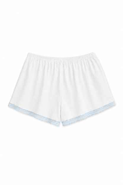 Teddy White With Pastel Blue Lace Heart Pointelle Shorts