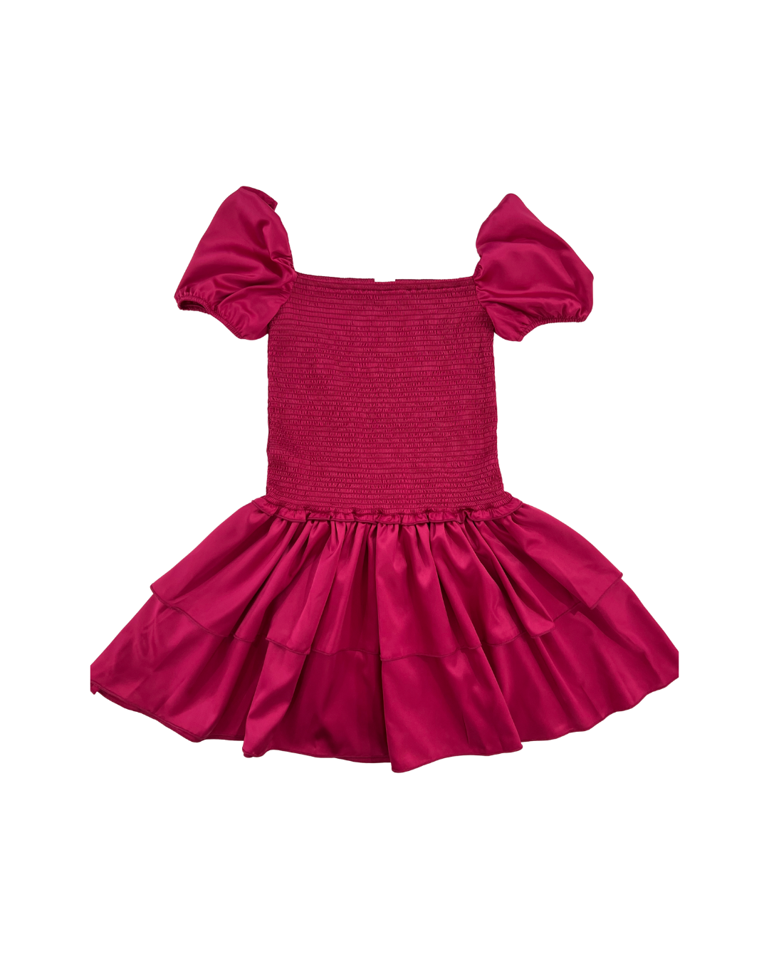 Lexi Berry Satin Smocked Short Sleeve Ruffle Dress