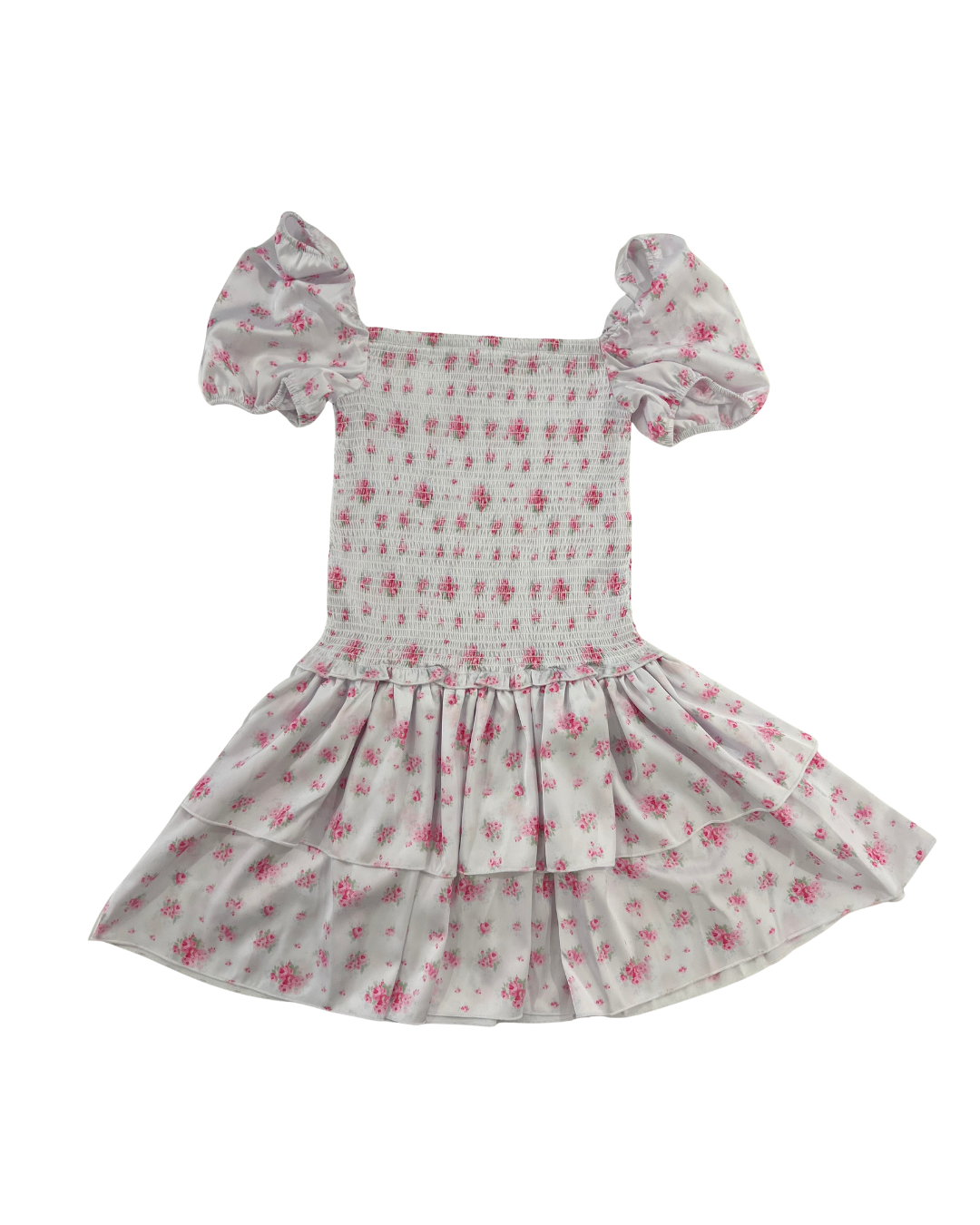 Lexi English Rose - Resort Satin Smocked Short Sleeve Ruffle Dress