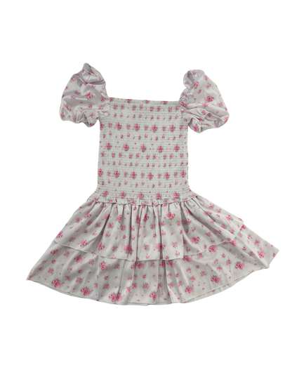 Lexi English Rose - Resort Satin Smocked Short Sleeve Ruffle Dress
