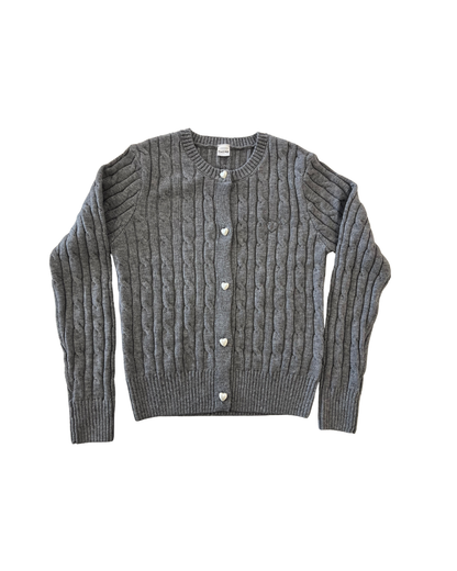 Adele Mid Grey With Heart Shell Buttons Cable Knit Sweater Cable Knit Button Down