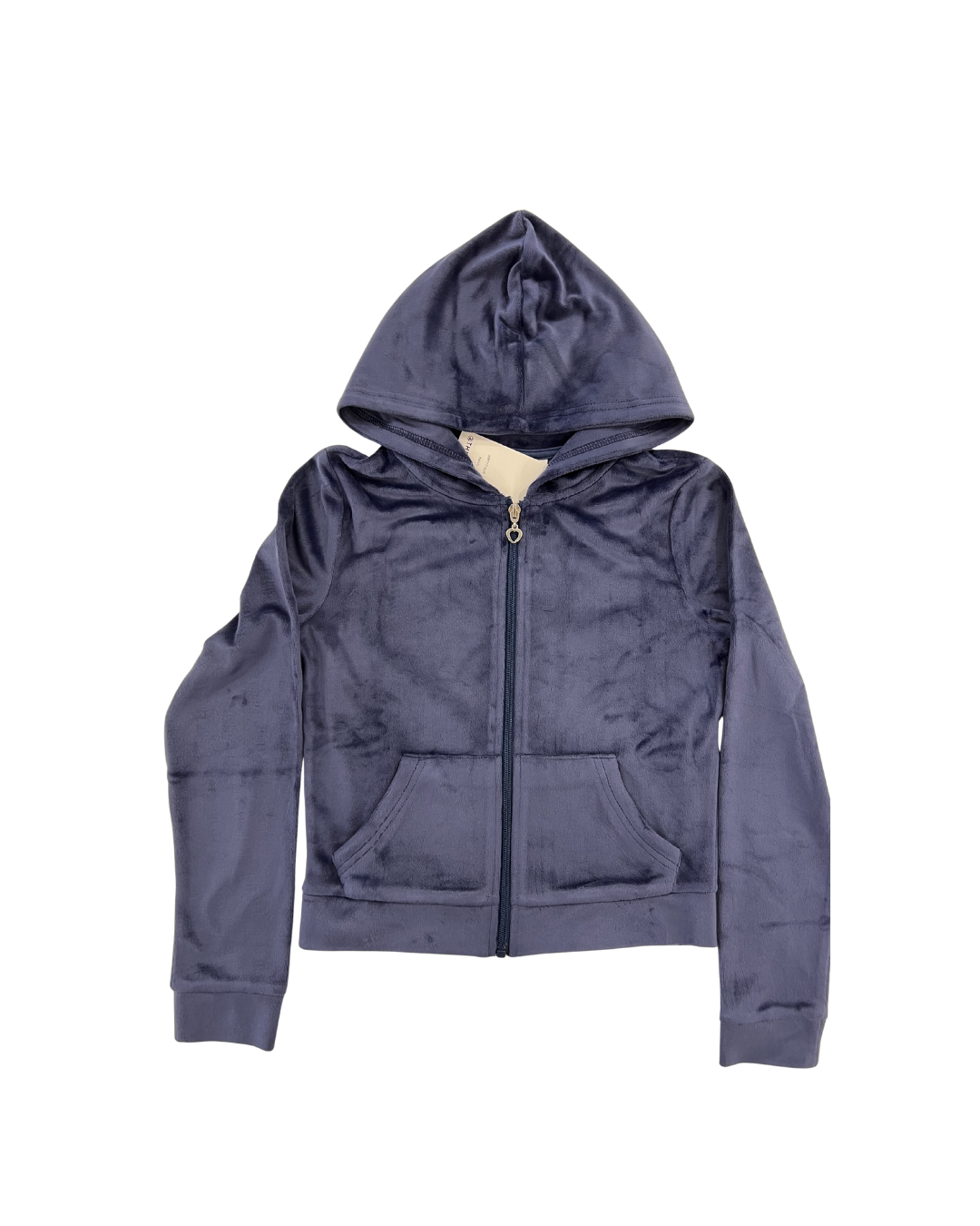 Elle Navy Stretch Velour Zip up Hoodie Sweatshirt