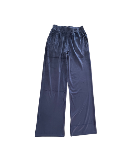 Ash Navy Stretch Velour Wide Leg Pant