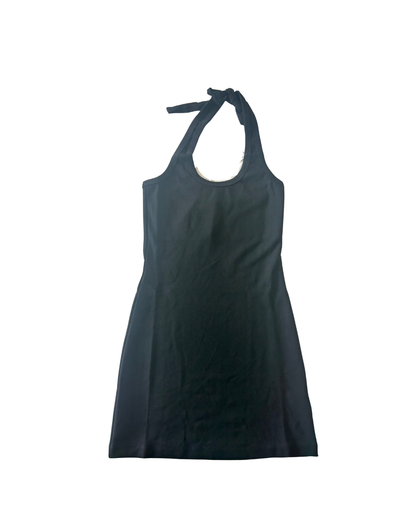 Mackenzie Black Cotton Spandex Halter Mini Dress