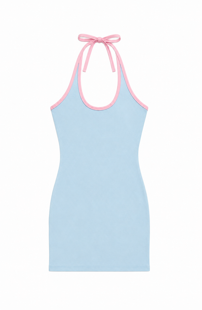 Mackenzie Pastel Blue Halter Mini Dress