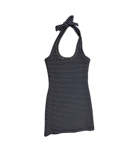 Mackenzie Navy and White Stripe Cotton Spandex Halter Mini Dress
