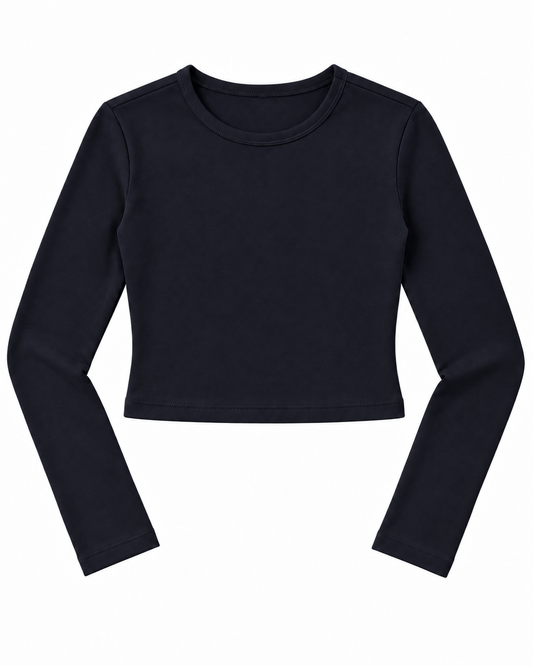 Bea Navy Ribbed Long Sleeve