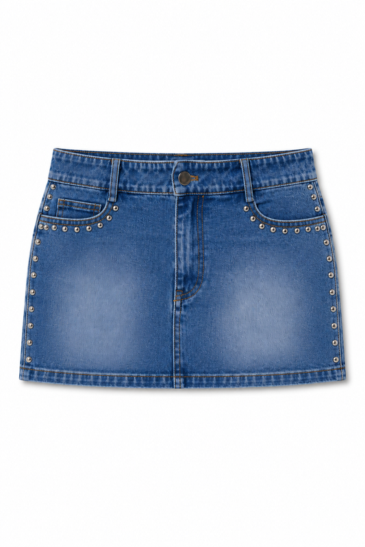 Cooper Light Wash Denim With Studs Skirt