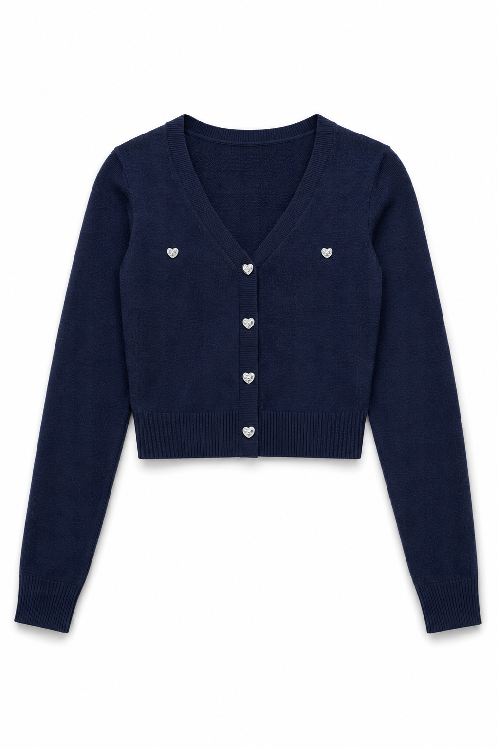 Mickey Lighter Navy With Heart Diamond Buttons Sweater Cardigan