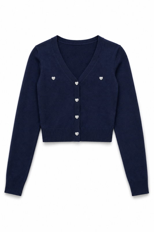 Mickey Lighter Navy With Heart Diamond Buttons Sweater Cardigan