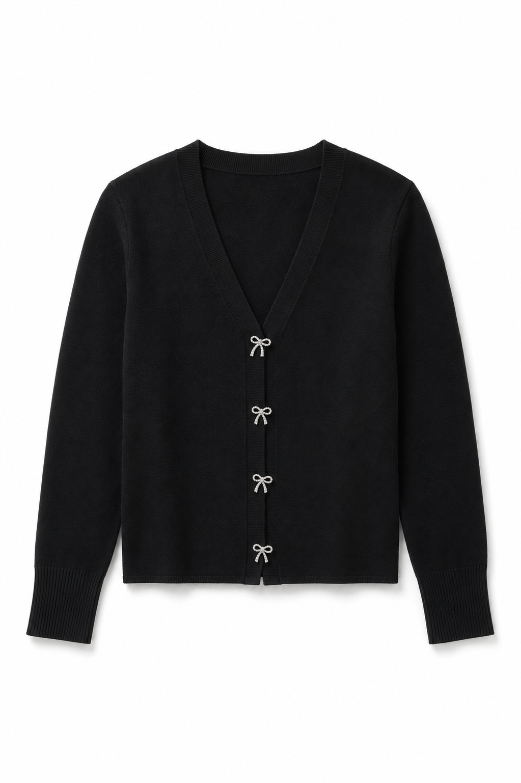 Mickey Black With Bow Buttons Sweater Cardigan