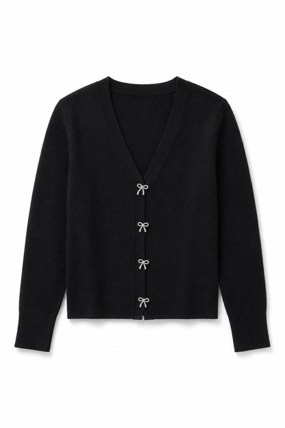 Mickey Black With Bow Buttons Sweater Cardigan