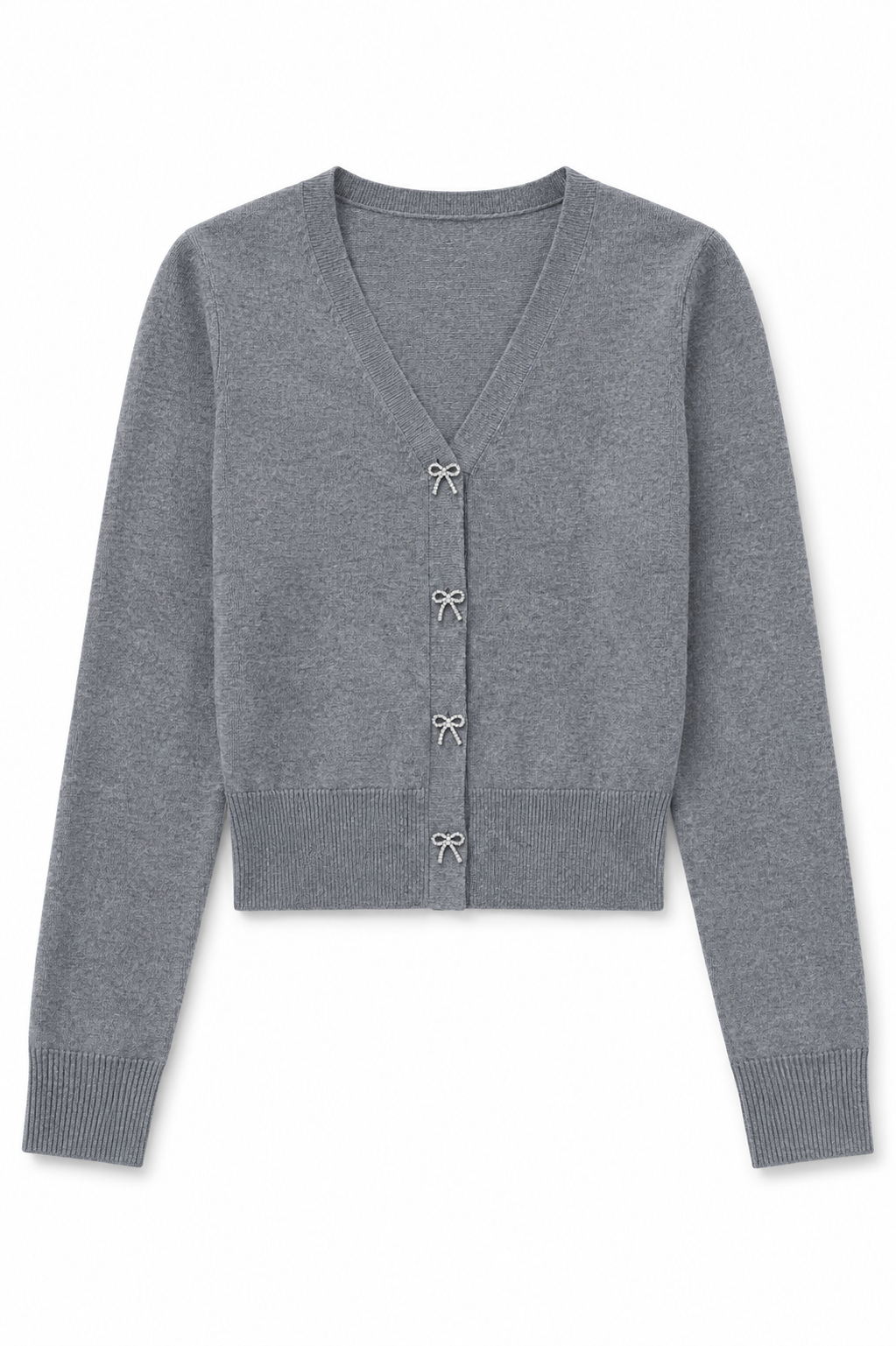 Mickey Mid Grey With Bow Diamond Buttons Sweater Cardigan