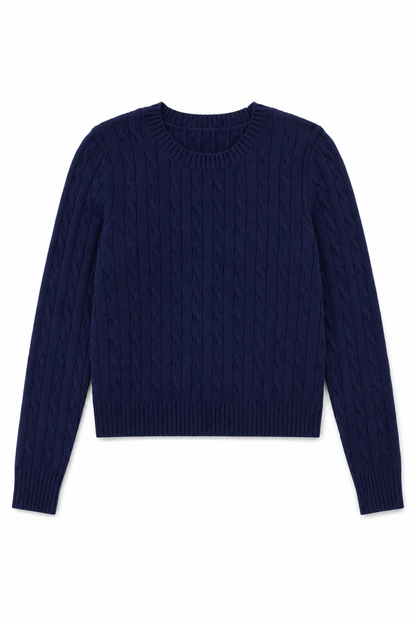 Leighton Lighter Navy Cable Knit Sweater Cable Knit Pullover With Heart Arrow Embroidery