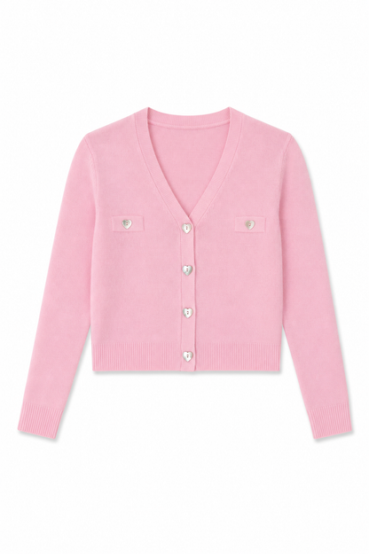 Mickey Pink with Heart Buttons Sweater Cardigan