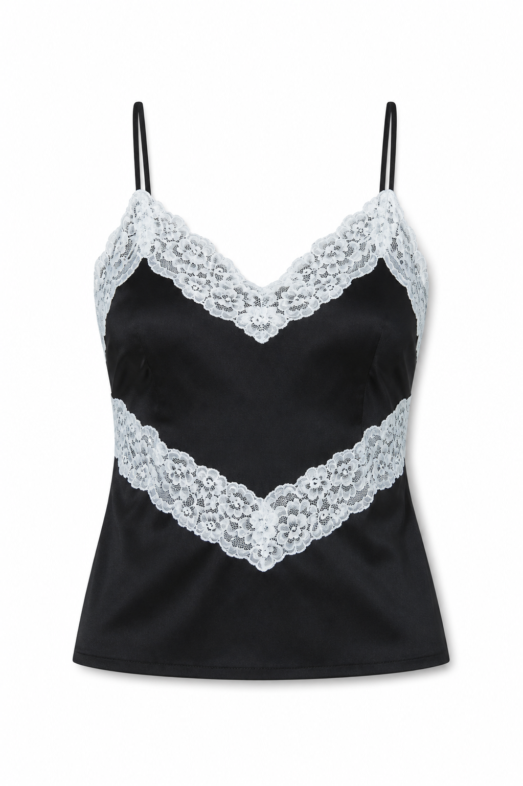 Margot Black With Cream Lace Satin Tank With Lace Trim