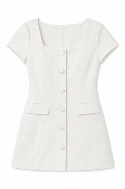Zoe White Cap Sleeve Button Down Dress